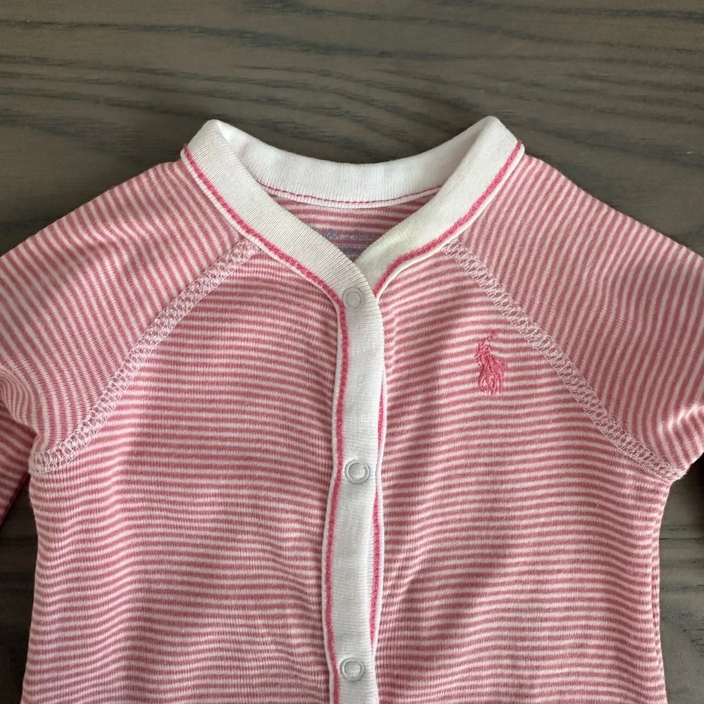 RALPH LAUREN NEWBORN STRIPED COTTON FOOTED COVERALL